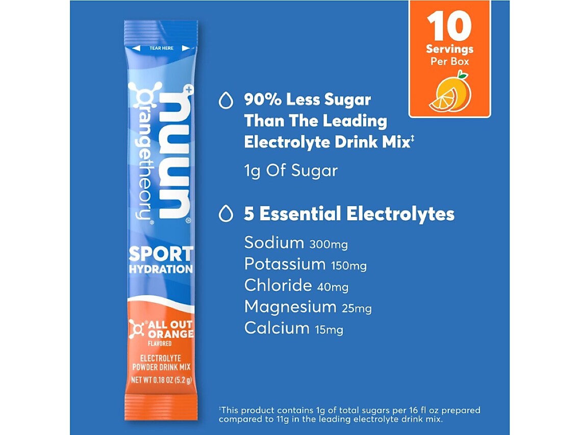 Nuun Sport Hydration All Out Orange Electrolyte Powder Drink Mix, 0.18 oz., 10 Packets/Box (12571039)