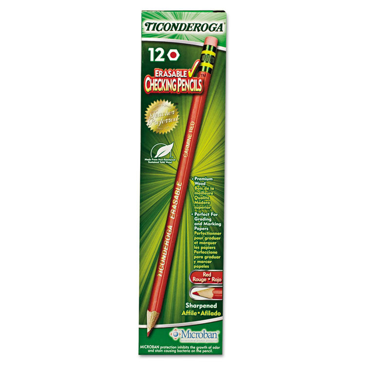 Erasable Colored Pencils, 2.6 mm, 2B, Carmine Red Lead, Carmine Red Barrel, 12/Pack