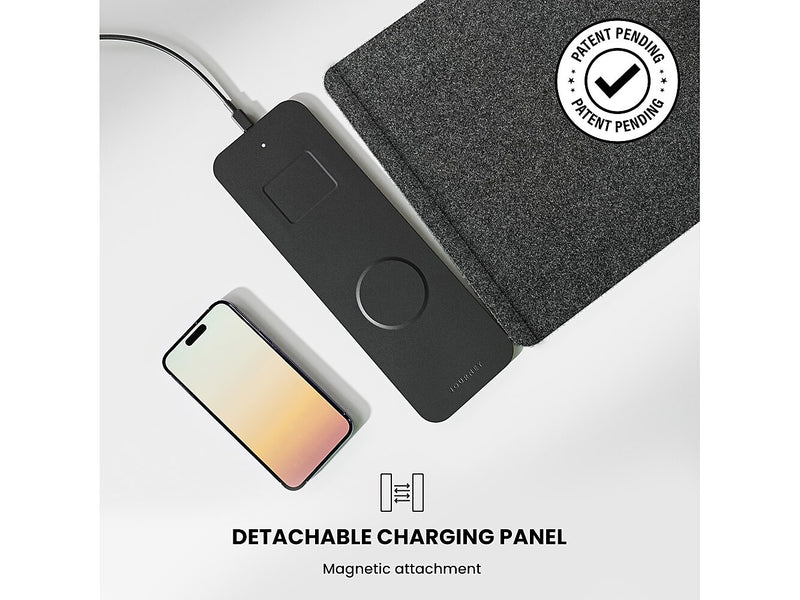 JOURNEY ALTI SLIM Wireless Charging Vegan Leather/Felt Desk Pad, 11.8" x 32.6", Black (JWCDMSBK)