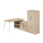 Bush Business Furniture Vista 60"W L Shaped Desk with Low Storage Cabinet and Wardrobe, Natural Elm (VST010NE)