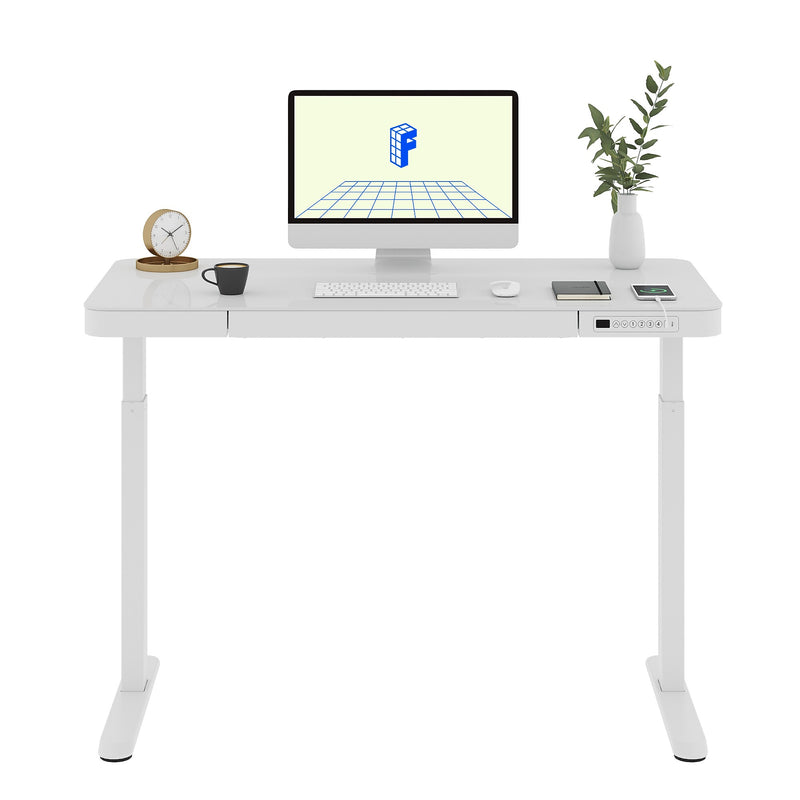 FlexiSpot EG9 48"W Electric Adjustable Glass Top Standing Desk, White (EG9W-E)