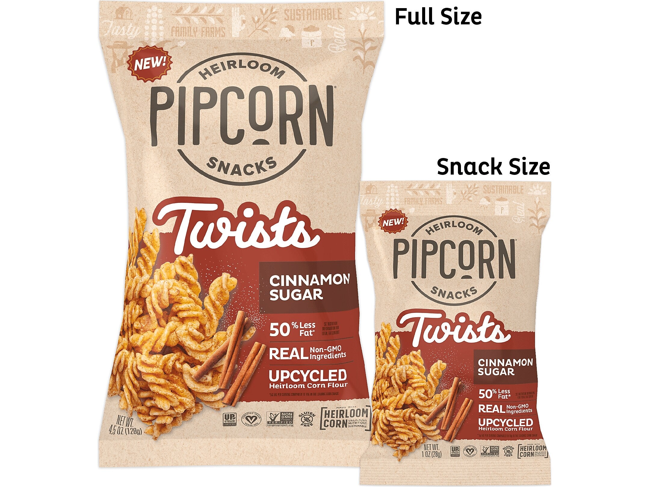 Pipcorn Gluten Free Cinnamon Sugar Twists, 1 oz., 24 Bags/Carton (TWCINN10C24)