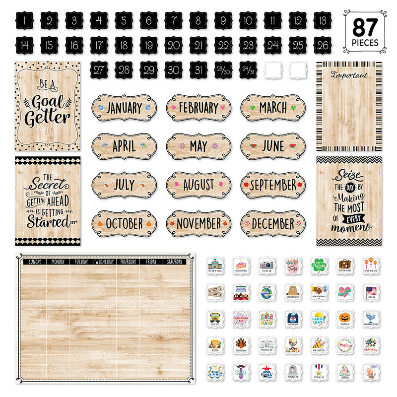Creative Teaching Press Black, White, and Wood Calendar Set Bulletin Board Set, 87/Set (CTP10920)