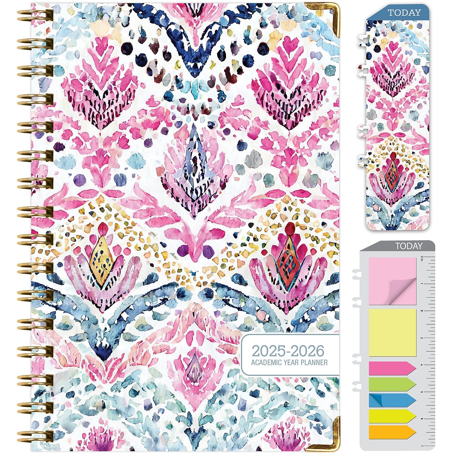 2025-2026 Global Printed Products Boho Ikat 5.5" x 8" Weekly & Monthly Planner, Paper Cover, Multicolored (NAD26-58-83)