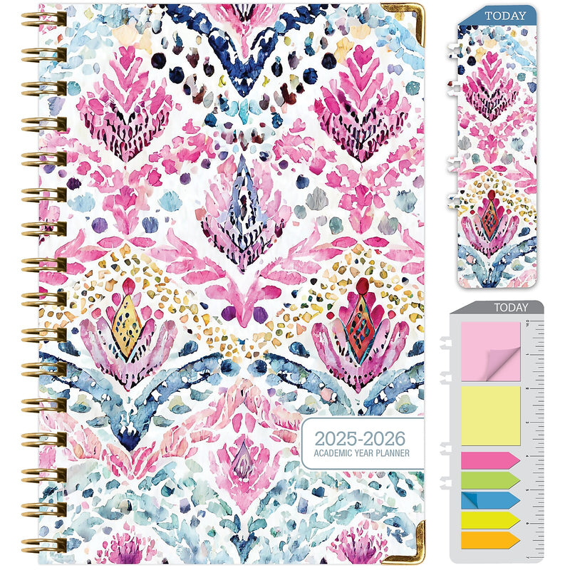 2025-2026 Global Printed Products Boho Ikat 5.5" x 8" Weekly & Monthly Planner, Paper Cover, Multicolored (NAD26-58-83)