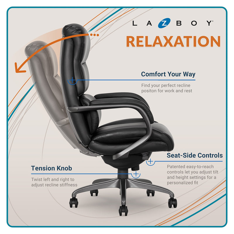 La-Z-Boy Aberdeen Ergonomic Bonded Leather Swivel Executive Chair, Black (51545-BLK)