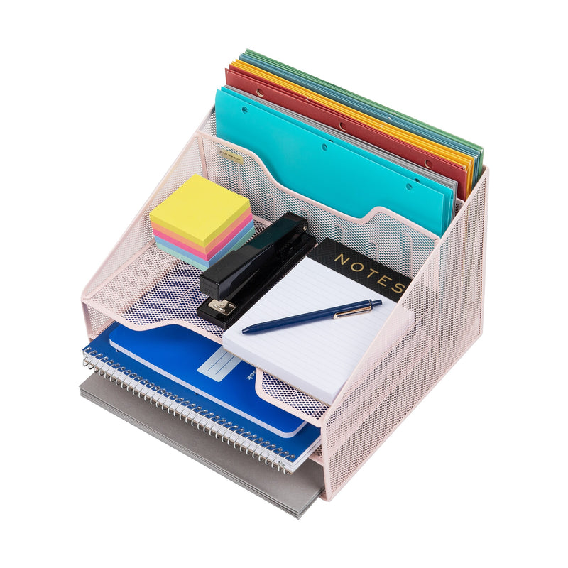 Mind Reader 5-Compartment Metal Desk Organizer, Pink (MESHBOX5-PNK)