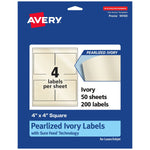 Avery Laser/Inkjet Square Pearlized Labels, 4" x 4", Ivory, 200 Labels/Box (94100)