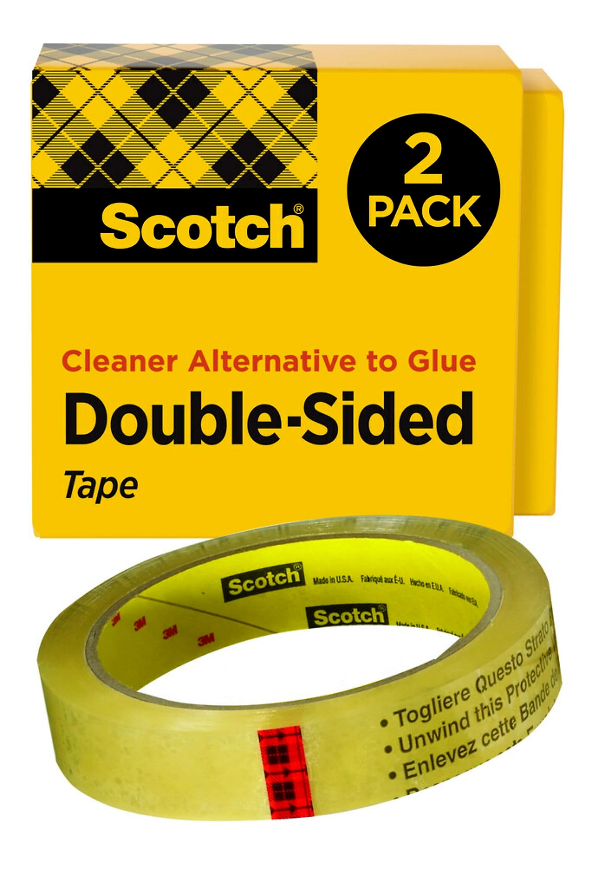 Scotch Permanent Double Sided Tape Refill, 3/4" x 36 yds., Clear, 2/Pack (665-2P34-36)