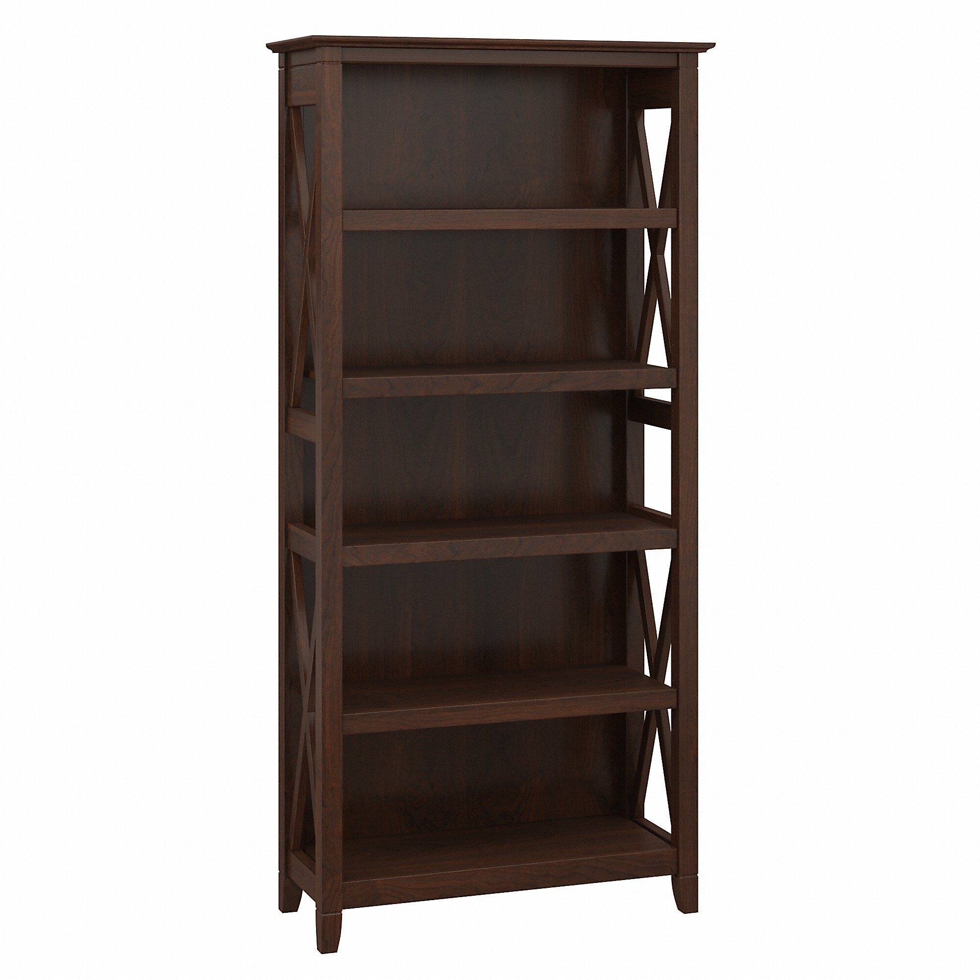 Bush Furniture Key West 66"H 5-Shelf Bookcase with Adjustable Shelves, Bing Cherry Laminate (KWB132BC-03)