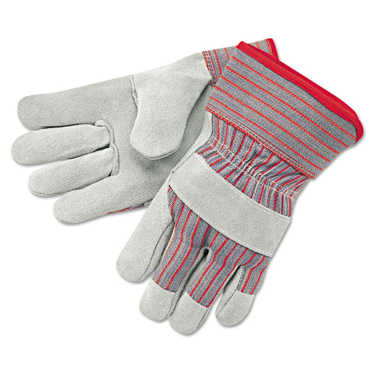 Economy Grade Leather Gloves, Gunn Cut, Wing Thumb, X-Large, White/Red, 12 Pairs