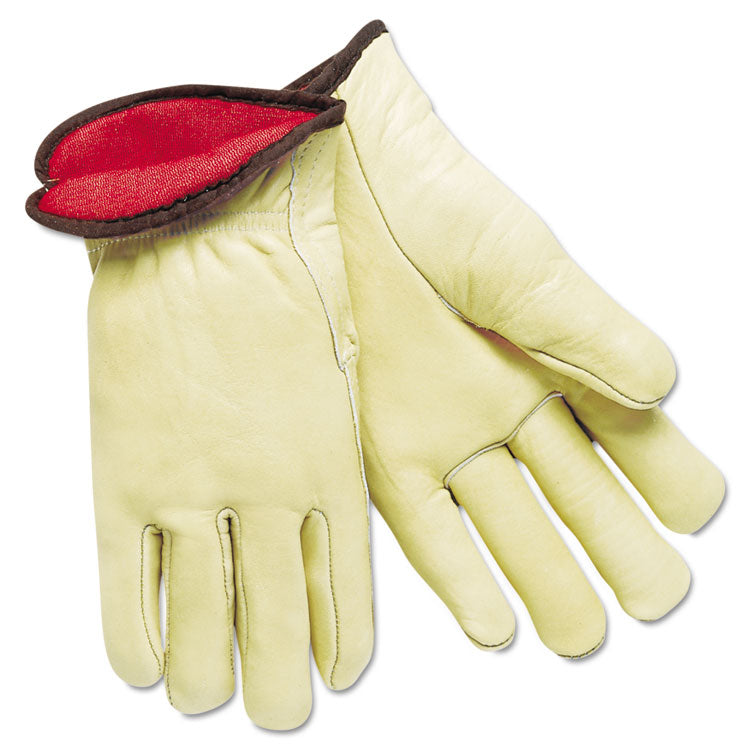 Premium Grade Leather Insulated Driver Gloves, Fleece Lining, Gunn Cut, Straight Thumb, X-Large, Cream, 12 Pairs