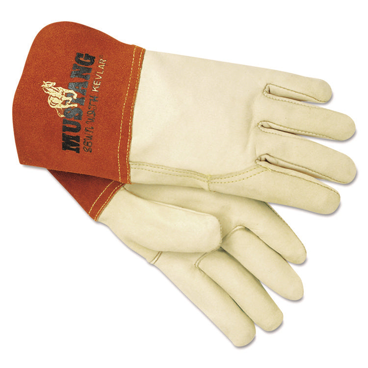 Mustang Mig/Tig Welder Gloves, Gunn Cut, Wing Thumb, Medium, Tan/Brown, 12 Pairs