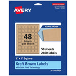 Avery Square Labels, 1" x 1", Kraft Brown, 2,400 Labels/Box (94103)