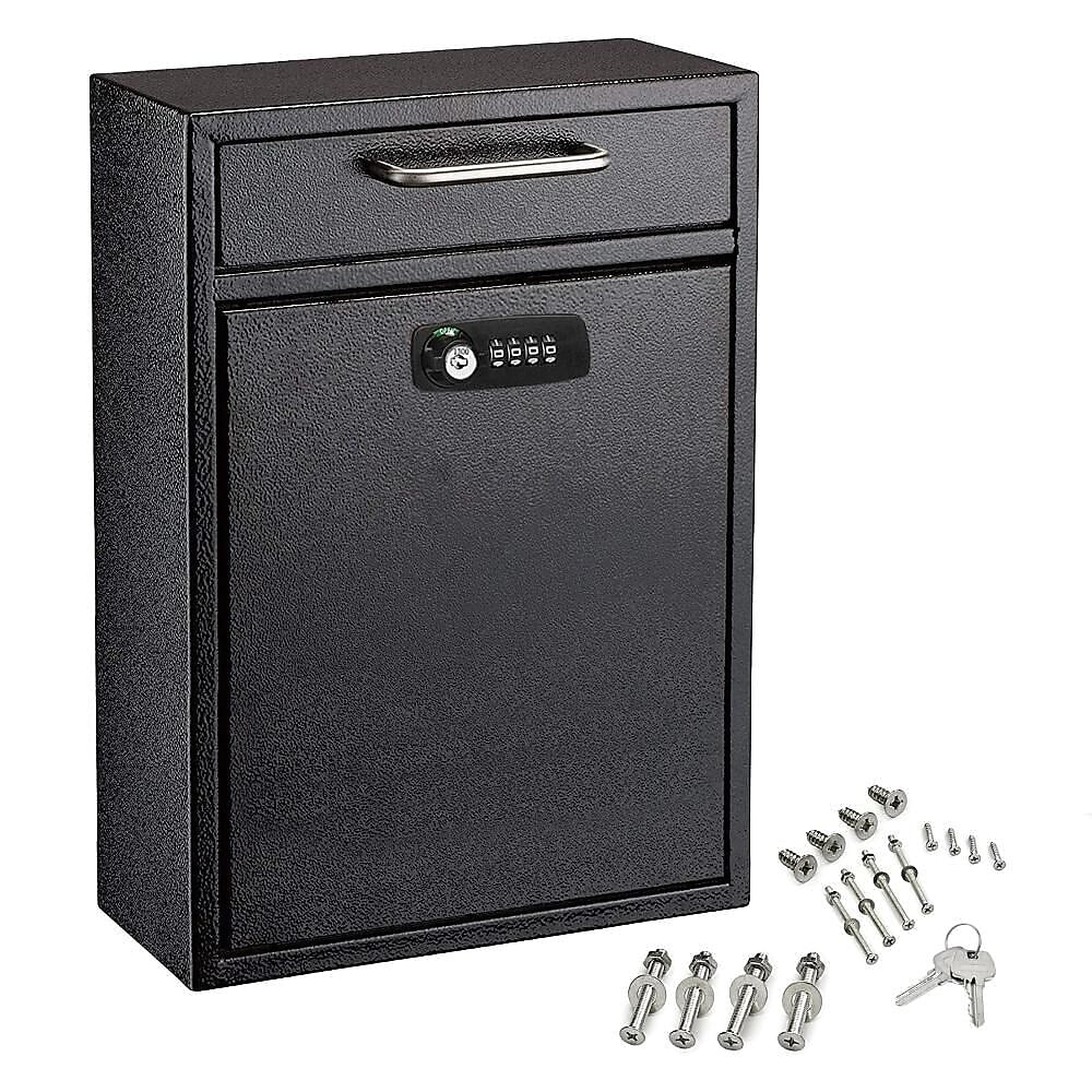 AdirOffice Steel Locking Wall Mounted Drop Box Interoffice Mailbox with Key and Combination Lock , Black (631-04-BLK-KC-PKG)