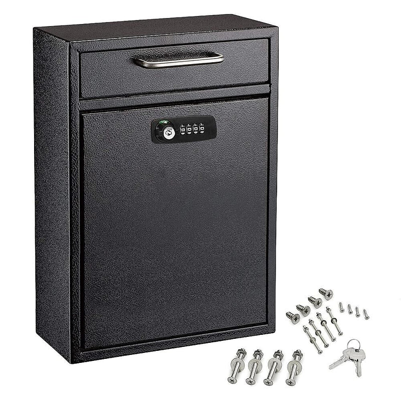 AdirOffice Steel Locking Wall Mounted Drop Box Interoffice Mailbox with Key and Combination Lock , Black (631-04-BLK-KC-PKG)