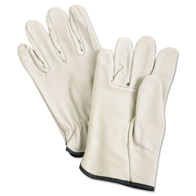 Unlined Pigskin Driver Gloves, Gunn Cut, Straight Thumb, Medium, Cream, 12 Pairs