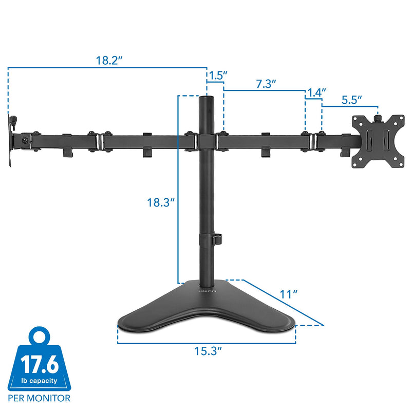 Mount-It! Adjustable Dual Monitor Arms, Up To 32" Monitors, Black (MI-2781)