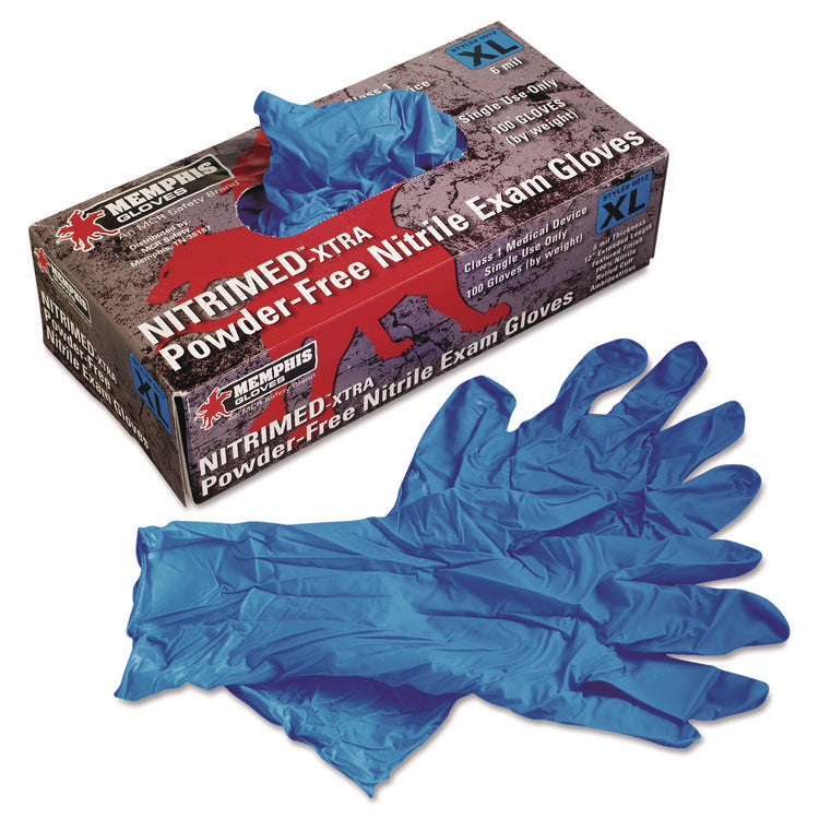 Nitri-Med Disposable Nitrile Gloves, Powder-Free, X-Large, 6 mil, Blue, 100/Box