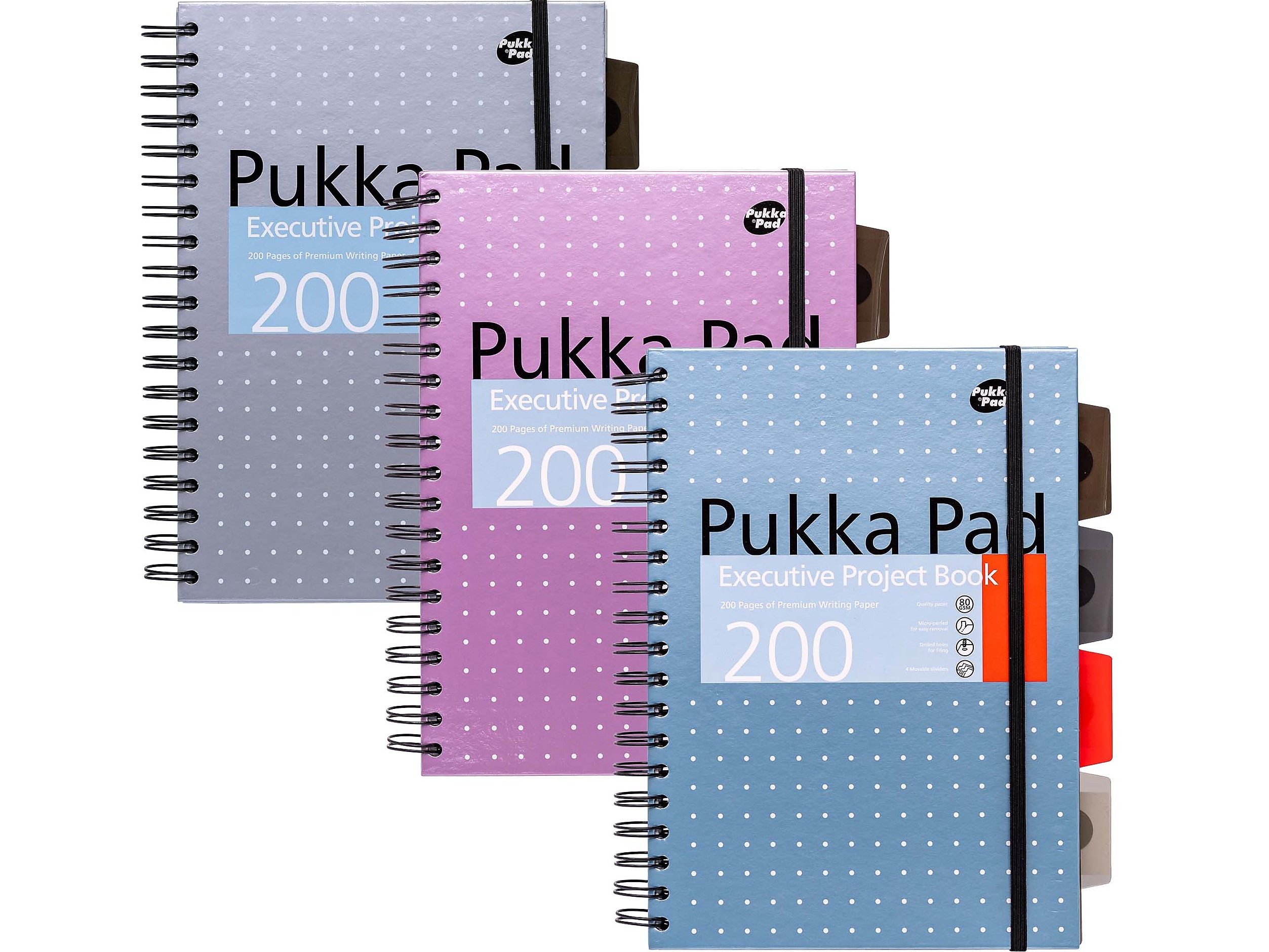 Pukka Pad Metallic 5-Subject Subject Notebooks, 6.9" x 9.8", College Ruled, 100 Sheets, Assorted Colors, 3/Pack (9589-MET)