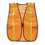 Polyester Mesh Safety Vest, One Size Fits All, Orange With 0.75" Lime Green Stripe