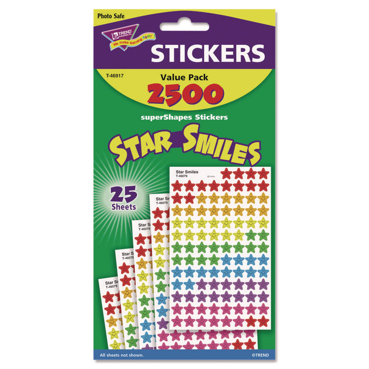 Sticker Assortment Pack, Smiling Star, Assorted Colors, 2,500/pack