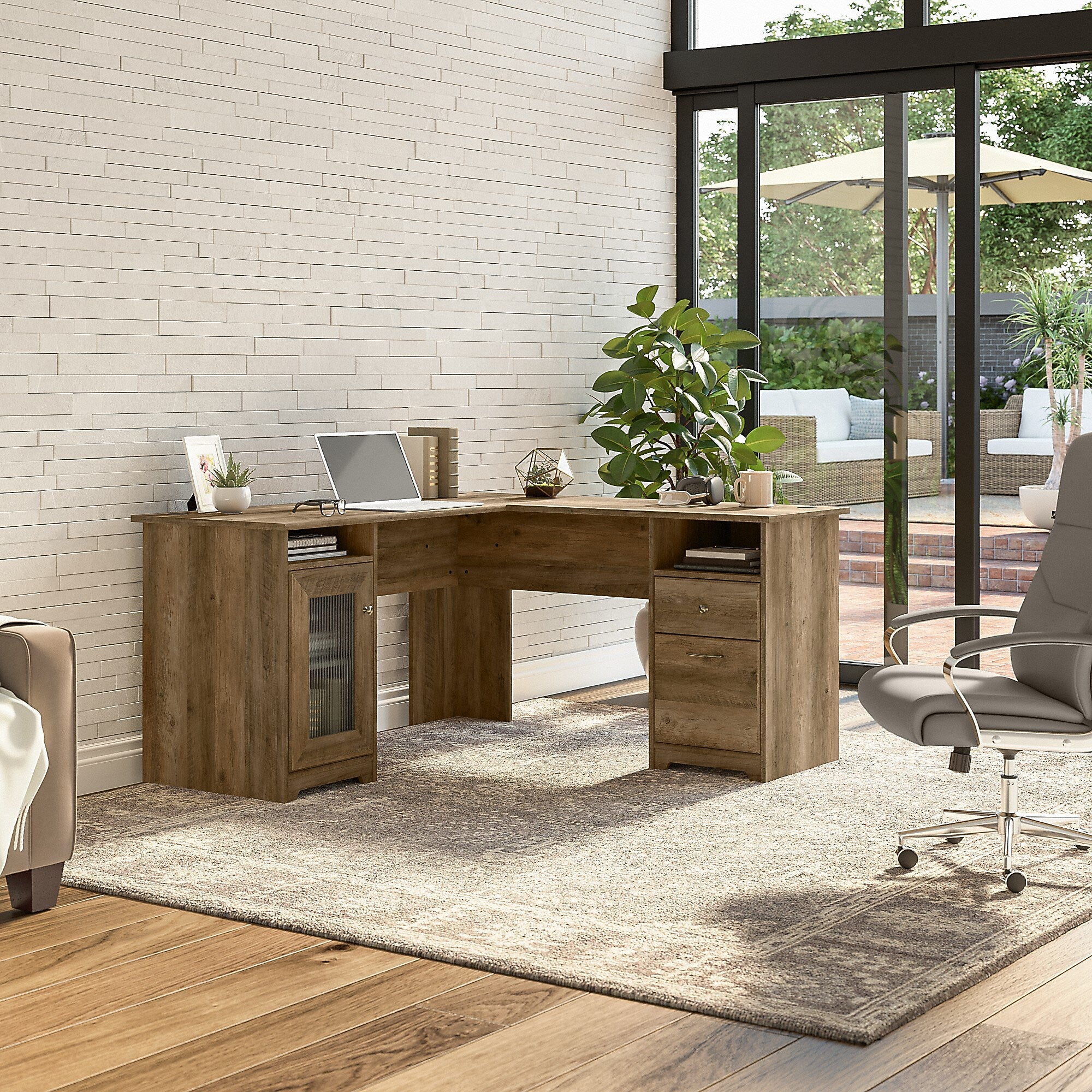 Bush Furniture Cabot 60"W Wood L-Shaped Computer Desk, Reclaimed Pine (WC31530K)