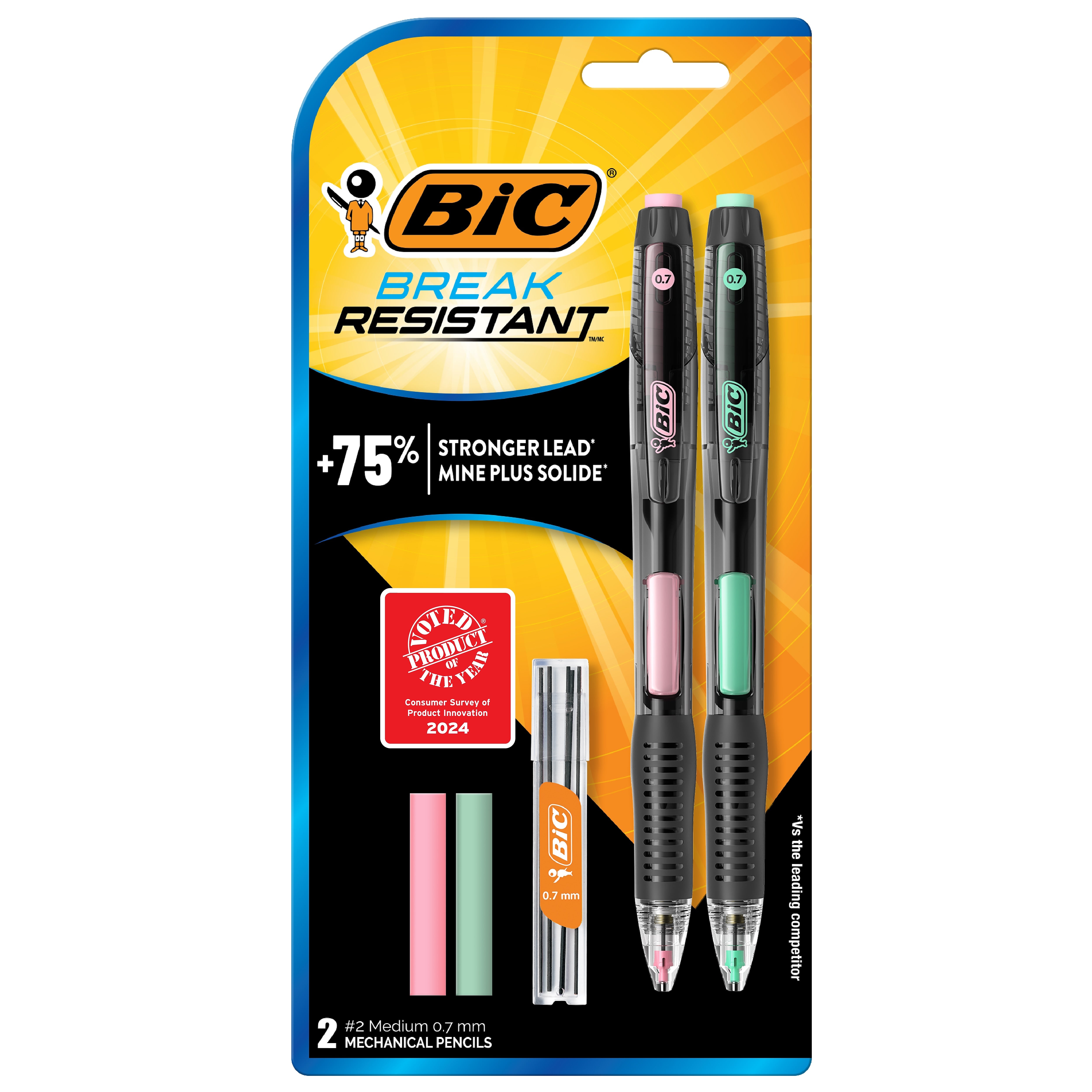 BIC Break-Resistant Mechanical Pencils, 0.7mm, #2 Medium Lead, 2/Pack (MV7PRP2-BLK)