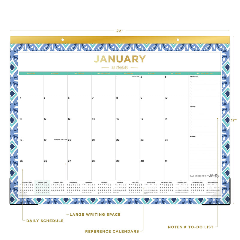 2026 Day Designer for Blue Sky Tile 22" x 17" Monthly Desk Calendar (133694-26)