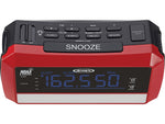 Jensen Wireless Digital AM/FM Alarm Clock Radio with NOAA Weather Alert, Emergency Light, and Built-in Flashlight, Red/Black