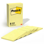 Post-it Notes, 4" x 6", Canary Collection, Lined, 100 Sheet/Pad, 5 Pads/Pack (6605PK)