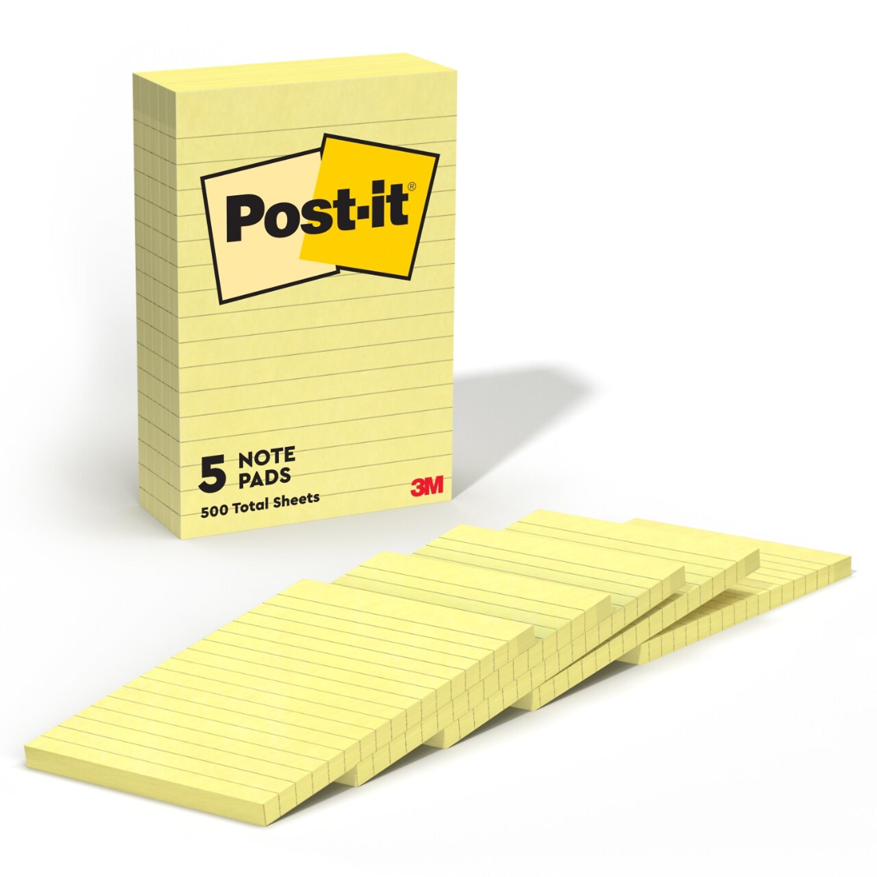 Post-it Notes, 4" x 6", Canary Collection, Lined, 100 Sheet/Pad, 5 Pads/Pack (6605PK)