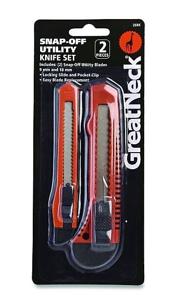 Great Neck Snap-Off Utility Knife Set, 9 mm Knife, 18 mm Knife, Orange/Black (GNS2SBK)