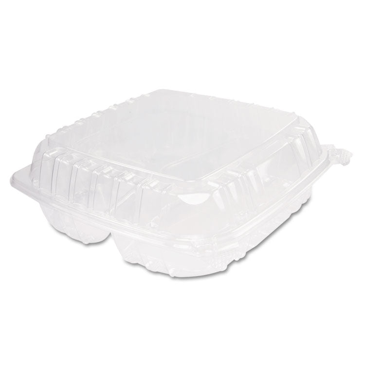 ClearSeal Hinged-Lid Plastic Containers, 3 Compartments, 9.4 x 8.9 x 3, Plastic, 100/Bag, 2 Bags/Carton