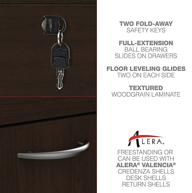 Alera Valencia File Drawer Full Pedestal, 15 5/8" x 20 1/2" x 28 1/2", Espresso