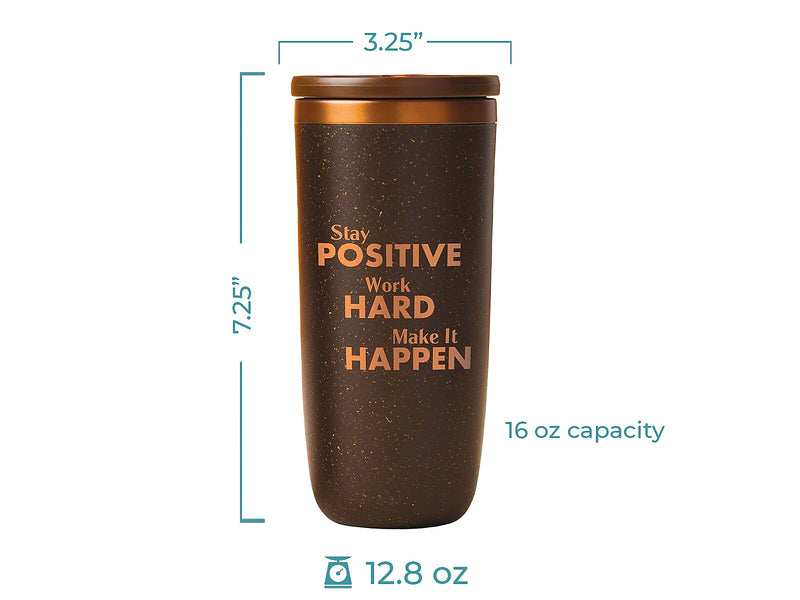 Baudville Cosmic Copper Stay Positive & Work Hard Coffee Tumbler, Brown/Copper, 16 Oz. (93548)