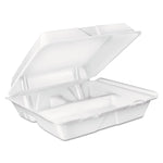 Foam Hinged Lid Container, 3 Compartments, 8 oz, 9 x 9.4 x 3, White, 100/Sleeve, 2 Sleeves/Carton