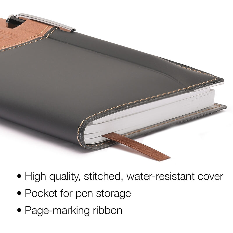 2026 Global Printed Products 3.5" x 6" Weekly & Monthly Planner, Faux Leather Cover, Black/Brown (NRY26-PKT-BN-P)