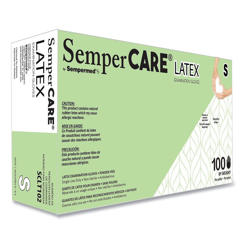 SemperCare Latex Examination Gloves, Cream, Small, 100/Box