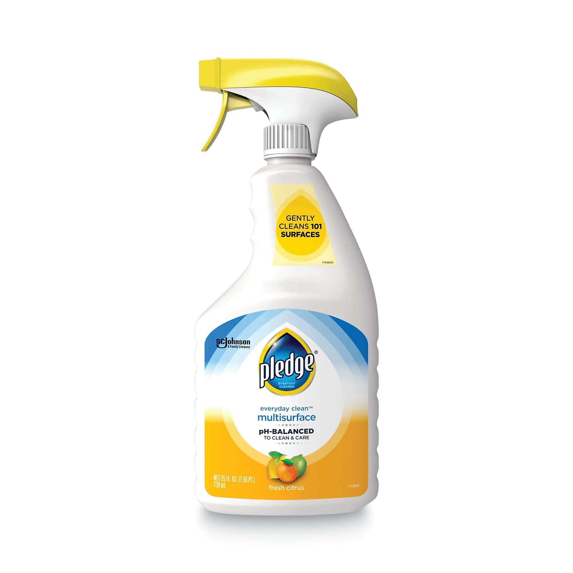 Pledge pH-Balanced Everyday Clean Multisurface Cleaner, Clean Citrus Scent, 25 oz Trigger Spray Bottle, 6/Carton (SJN336283)
