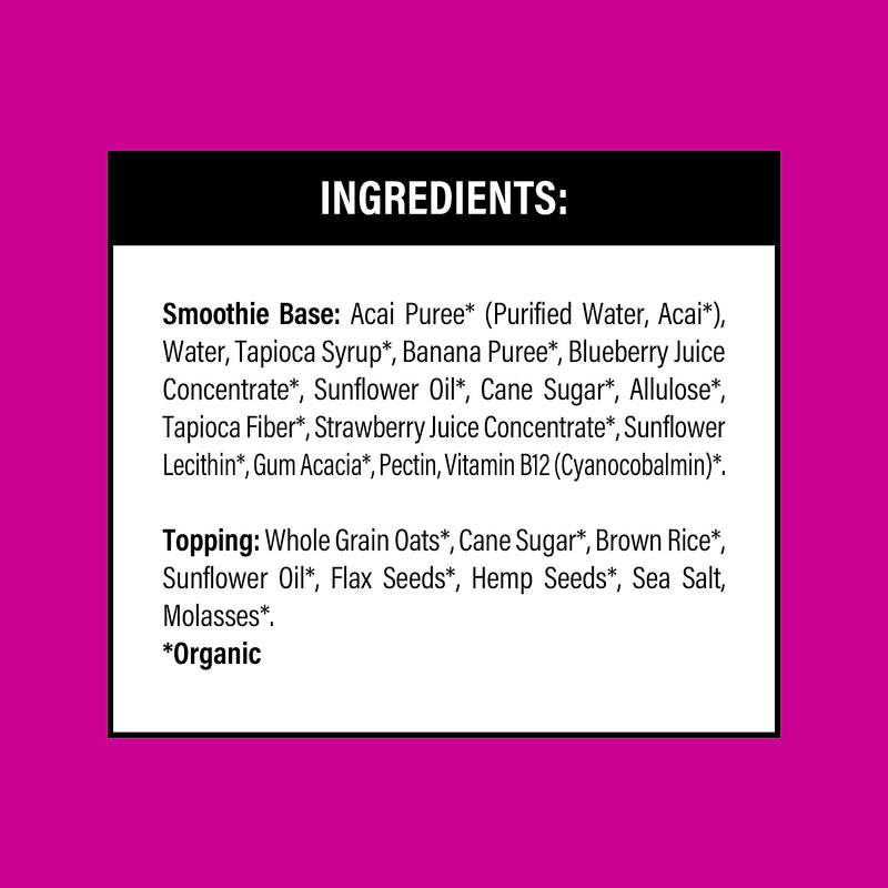 Pitaya Foods Organic Acai, Blueberry & Banana Acai Bowl, Energy, 6 oz, 6/Pack (220-02481)