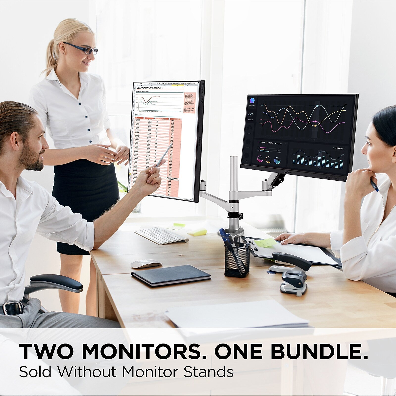 ViewSonic Dual Pack Head-Only 24" 60Hz LCD Monitor, Black (VG2448A-2_H2)