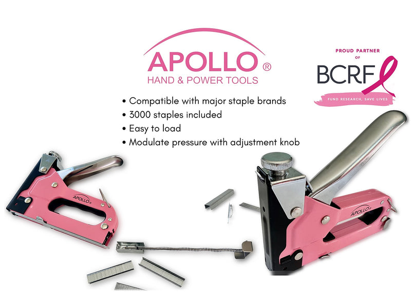 Apollo Tools Stapler with Power Adjustment Knob, Pink/Black (DT5020P)