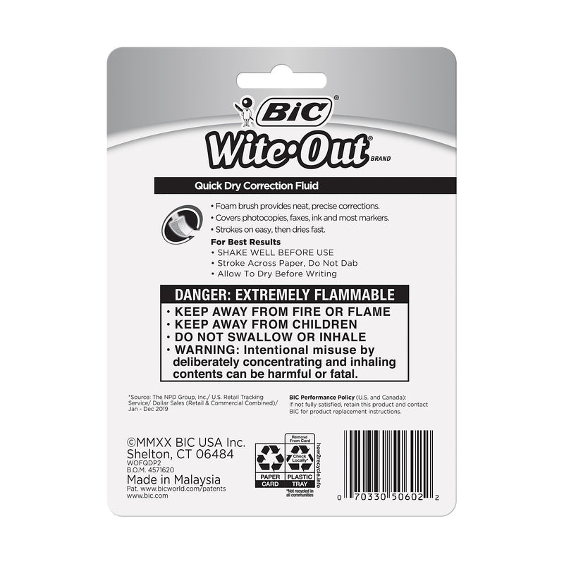 BIC Wite-Out Quick Dry Correction Fluid, 20 ml., White, 2/Pack (WOFQDP24-A-WHI)