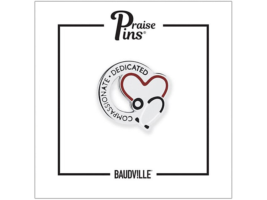 Baudville Stethoscope: Compassionate Dedicated Lapel Pin, 0.87" x 0.95", Multicolor, 25/Pack (73377P25)