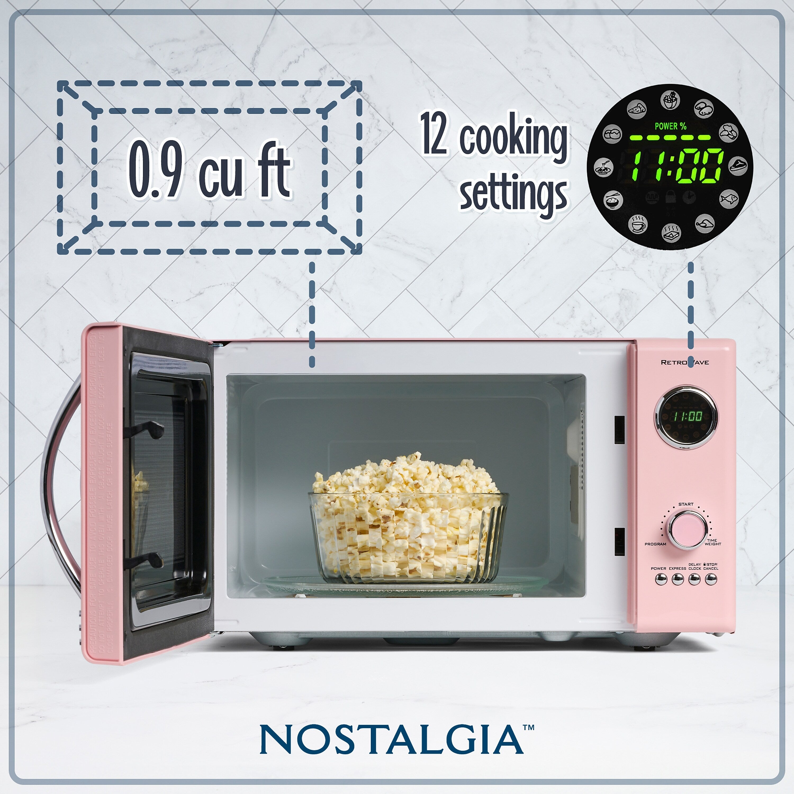 Nostalgia Retro 0.9 Cu. Ft. Countertop Microwave, Pink (NRMO9PK)