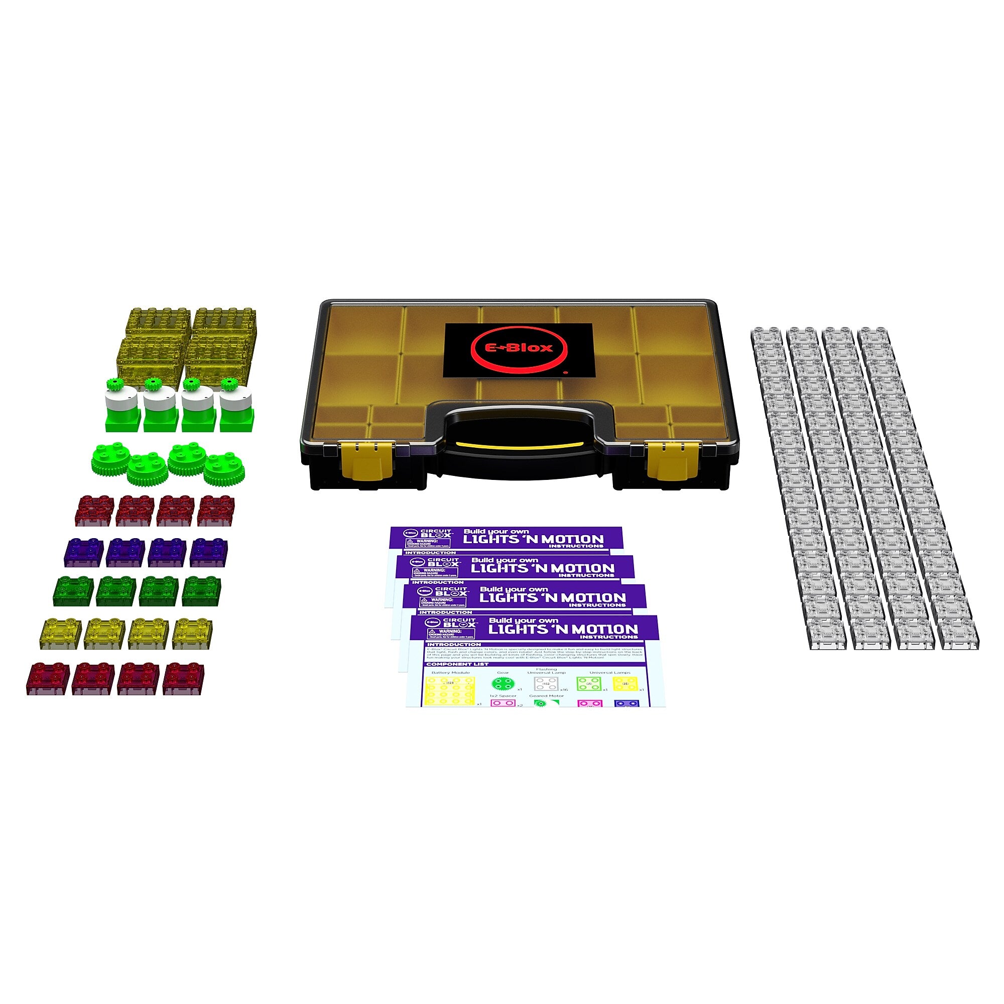 E-Blox Circuit Blox Lights 'N Motion Geared Motor Multi-Student Class Set, 100 Pieces/Set (EBLCBL0590CS)