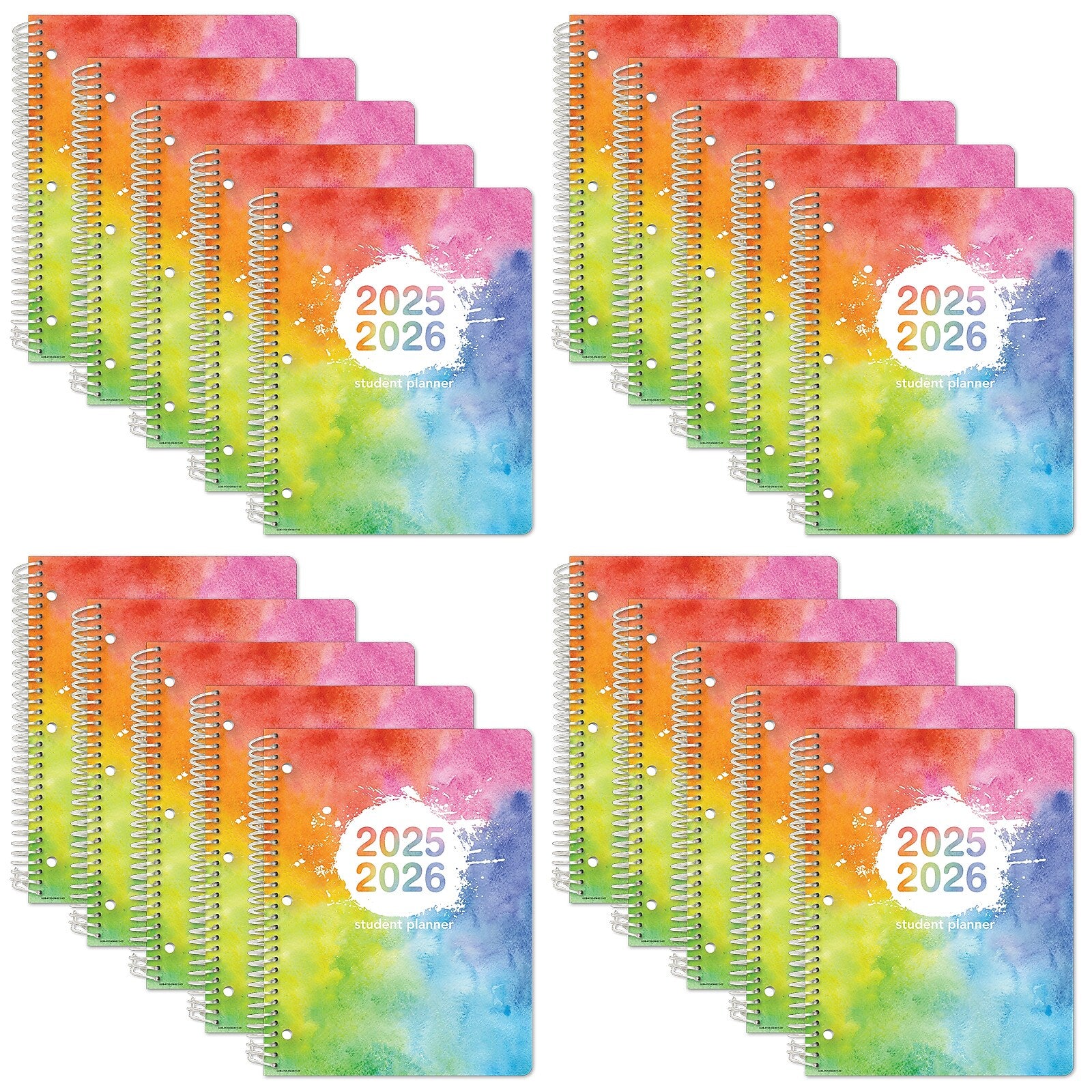 2025-2026 Global Printed Products Rainbow Watercolors 8.5" x 11" Academic Year Planner, Paperboard Cover, Multicolored, 20/Pack