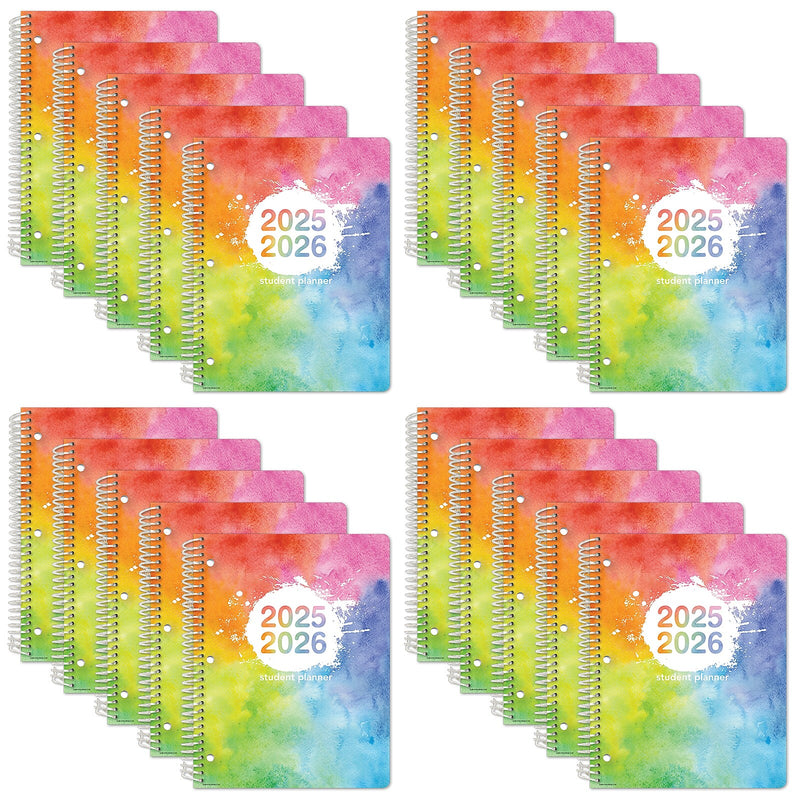 2025-2026 Global Printed Products Rainbow Watercolors 8.5" x 11" Academic Year Planner, Paperboard Cover, Multicolored, 20/Pack