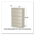 Alera 5-Drawer Lateral File Cabinet, Letter/Legal Size, Lockable, 67.63"H x 42"W x 18.63"D, Putty (ALEHLF4267PY)